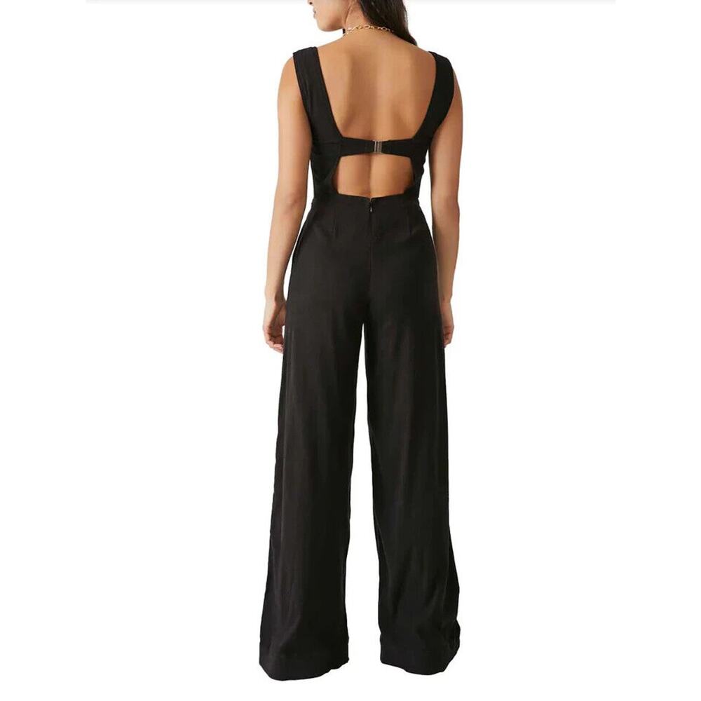 Free People NWT Sleeveless Iris Wide Leg Jumpsuit Black Size L - Picture 2 of 10